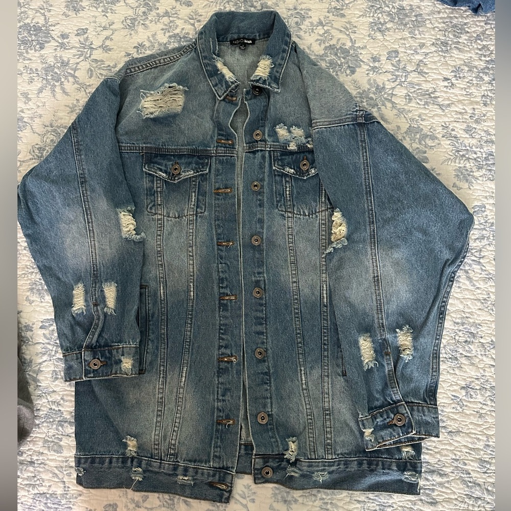 Women denim distress jacket